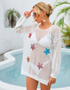 Angel Wings Sequin Star Round Neck Long Sleeve Cover Up