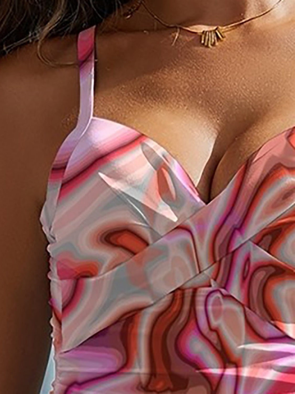 FAM-FAM Printed Sweetheart Neck Spaghetti Strap One-Piece Swimwear