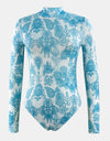 Printed Mock Neck Long Sleeve One-Piece Swimwear