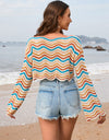 Striped Boat Neck Long Sleeve Cover Up