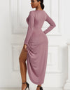 High-low Ruched Surplice Long Sleeve Dress