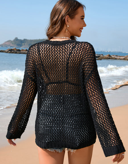 Heart Openwork Long Sleeve Cover-Up