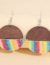 Sequin Wooden Round Dangle Earrings