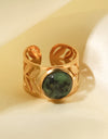 18k Gold Plated Malachite Leaf Ring