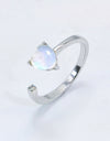 Inlaid Moonstone Heart Adjustable Open Ring