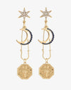 Inlaid Rhinestone Moon and Star Drop Earrings