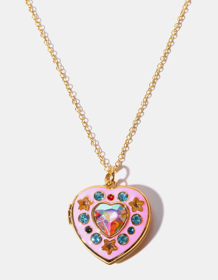 Rhinestone Decor Heart Box Pendant Necklace