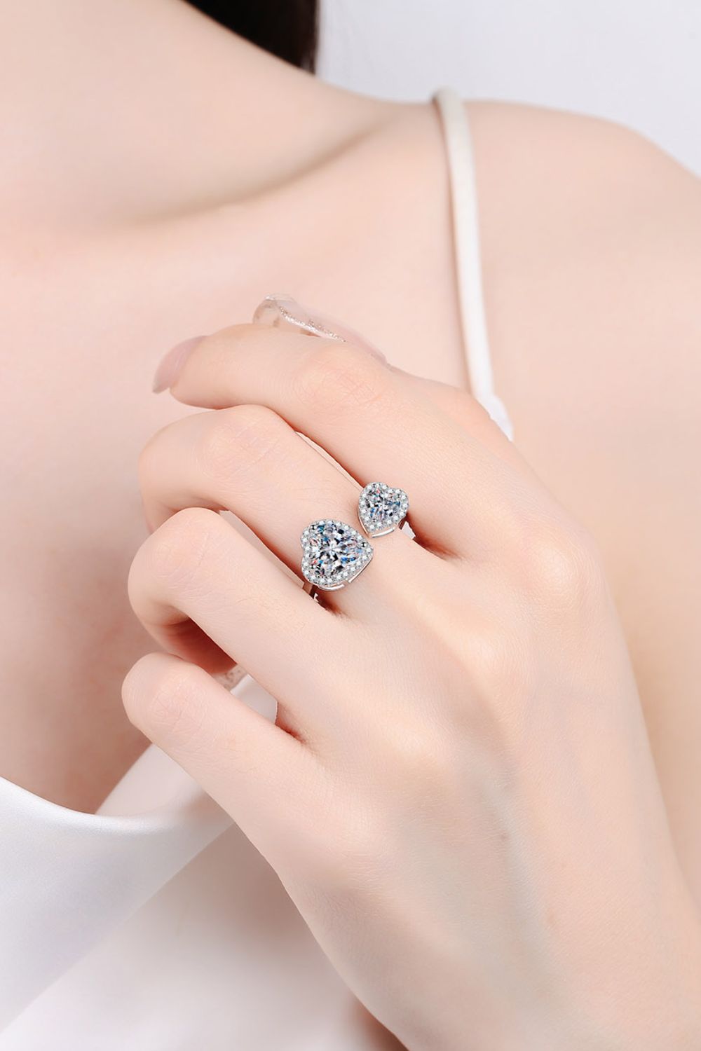 Heart-Shape Moissanite Open Ring