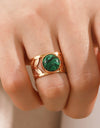 18k Gold Plated Malachite Leaf Ring