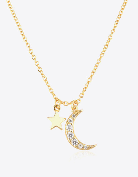 Zircon Star and Moon Pendant Necklace