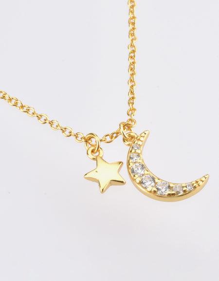 Zircon Star and Moon Pendant Necklace