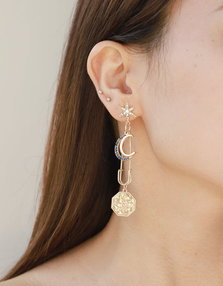 5-Pair Wholesale Inlaid Rhinestone Moon and Star Drop Earrings