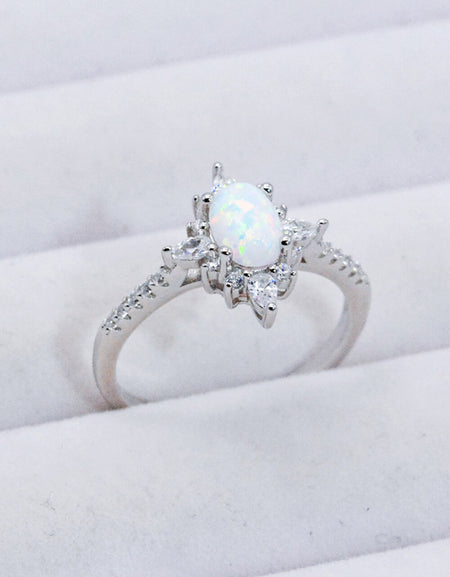 Platinum-Plated Opal and Zircon Ring