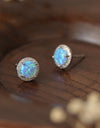 925 Sterling Silver Platinum-Plated Opal Round Stud Earrings