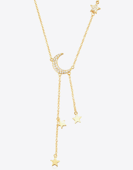 Inlaid Zircon Star and Moon Necklace