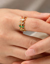 Zircon 18K Gold-Plated Leaf Open Ring