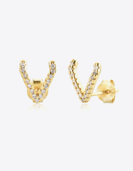 Zircon Letter V Stud Earrings