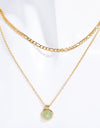 Copper 14K Gold Pleated Round Shape Aventurine Pendant Necklace