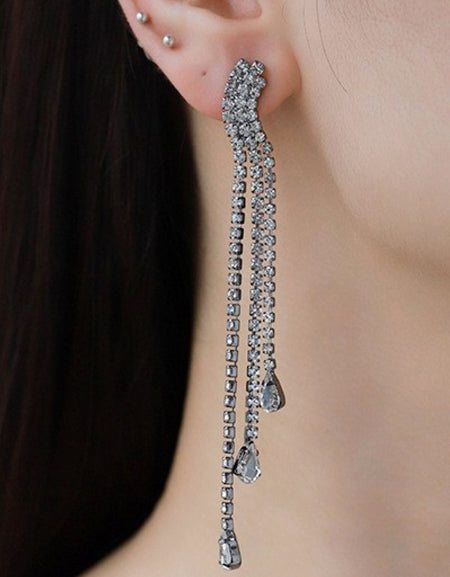 Glass Stone Fringe Dangle Earrings