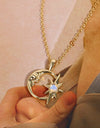 Copper 14K Gold Pleated Moon & Star Shape Pendant Necklace