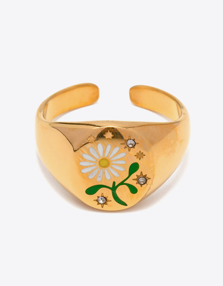 Flower Pattern Stainless Steel Open Ring