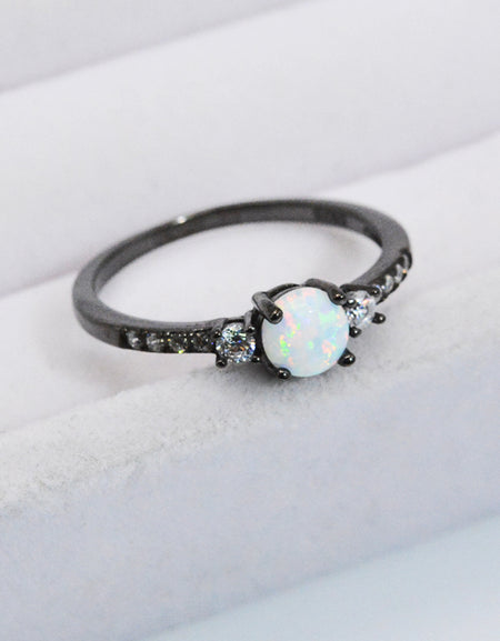 925 Sterling Silver Round Opal Ring