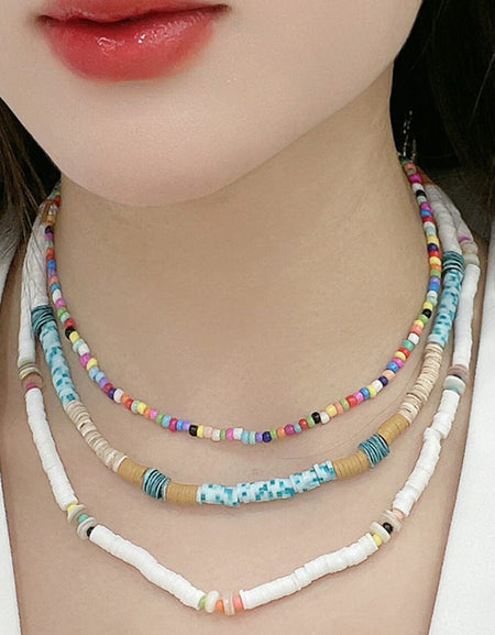 Multicolored Bead Necklace Three-Piece Set