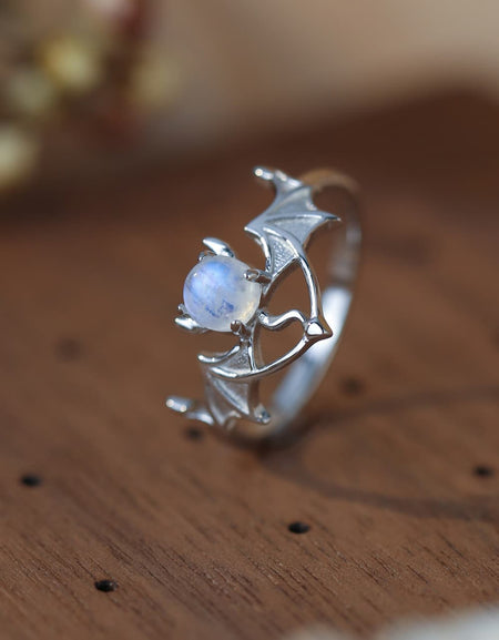 Moonstone Bat 925 Sterling Silver Ring