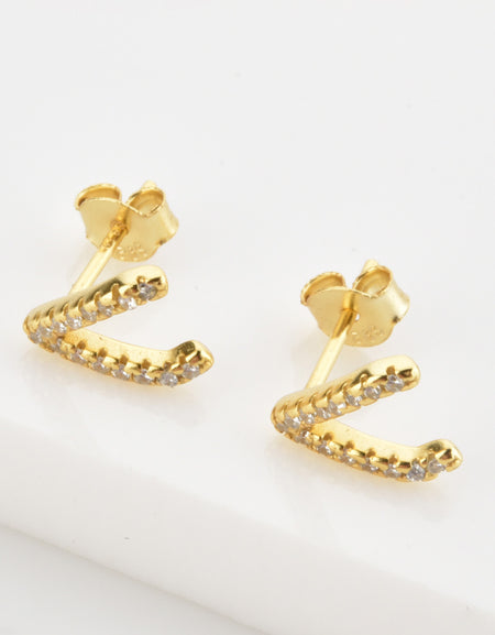 Zircon Letter V Stud Earrings