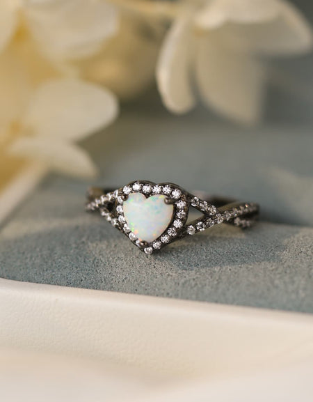 Opal Heart Black Gold-Plated Ring