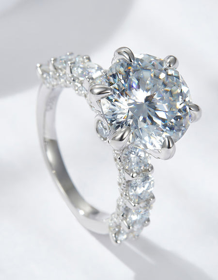 3-Carat Moissanite Platinum-Plated Side Stone Ring