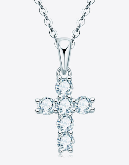 925 Sterling Silver Cross Moissanite Pendant Necklace