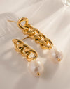 Stainless Steel Pearl Asymmetrical Earrings