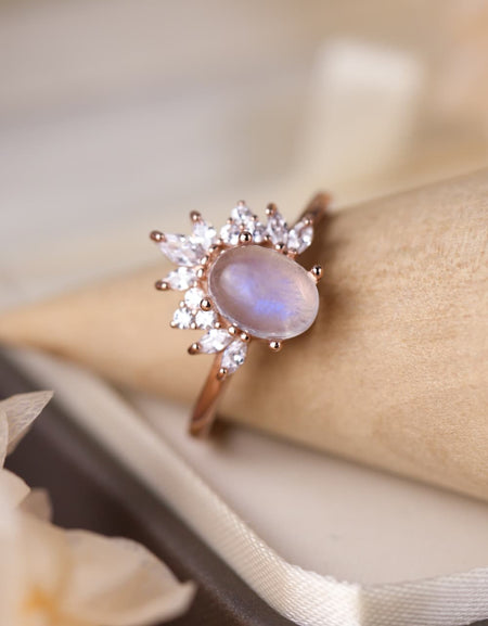 High Quality Natural Moonstone 18K Rose Gold-Plated 925 Sterling Silver Ring