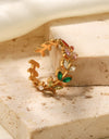 Zircon 18K Gold-Plated Leaf Open Ring