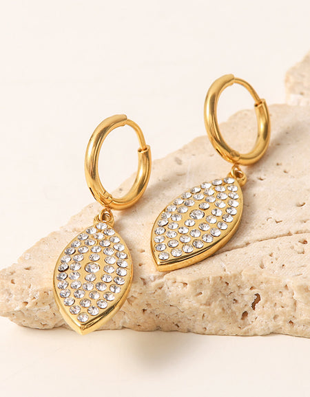 Inlaid Rhinestone Leaf Drop Earrings