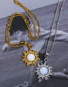 Opal Sun Pendant Stainless Steel Necklace