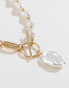 Half Pearl Half Chain Toggle Clasp Necklace