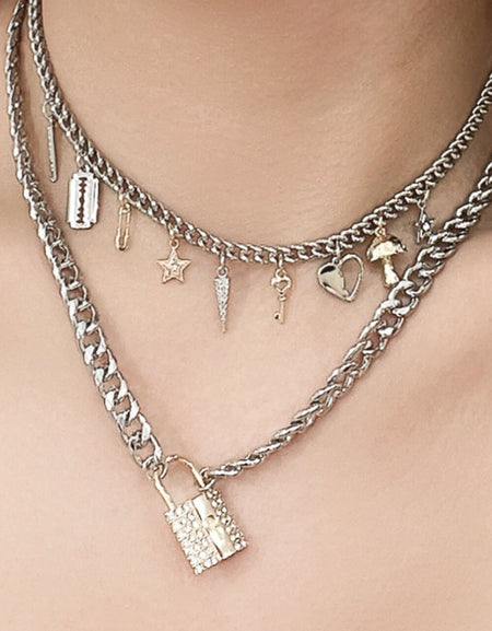 Lock Pendant Double-Layered Necklace