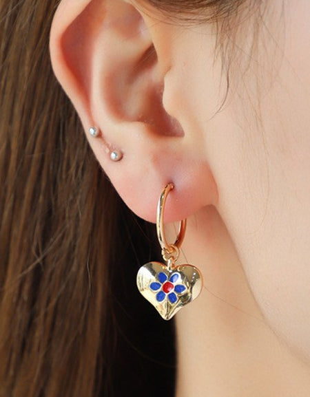 Contrast Copper Heart Drop Earrings