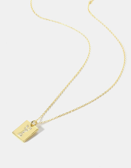 Inlaid Zircon Rectangle Pendant Necklace