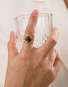 18k Gold Plated Malachite Leaf Ring