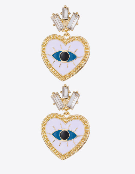 Evil Eye Heart-Shaped Drop Earrings