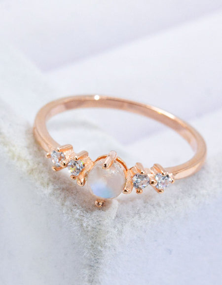 Natural Moonstone and Zircon 18K Rose Gold-Plated Ring