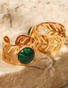 18k Gold Plated Malachite Leaf Ring