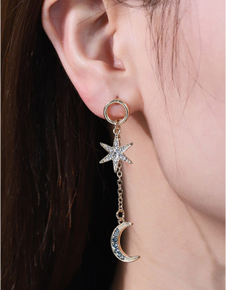 5-Pair Wholesale Inlaid Rhinestone Star and Moon Drop Earrings