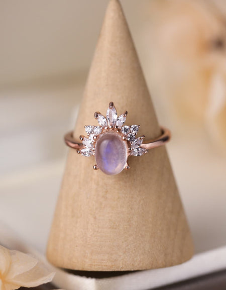 High Quality Natural Moonstone 18K Rose Gold-Plated 925 Sterling Silver Ring