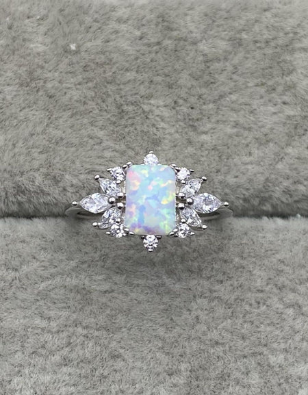 925 Sterling Silver Zircon and Opal Ring