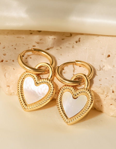 Inlaid Shell Heart Drop Earrings