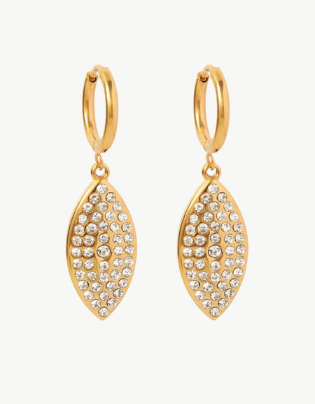 Inlaid Rhinestone Leaf Drop Earrings